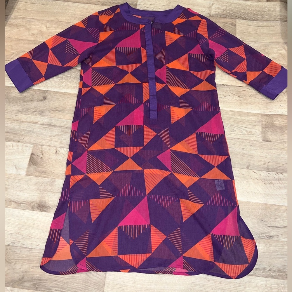 Oleg Cassini Sheer Retro Geometric Cover Up / Dress M/L